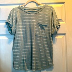 XL A New Day Green and White Striped V-Neck Short Sleeve Shirt